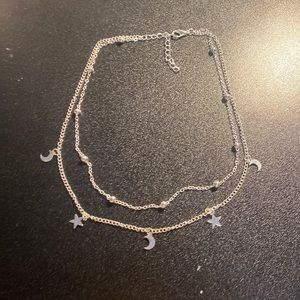 layered star and moon choker necklace
